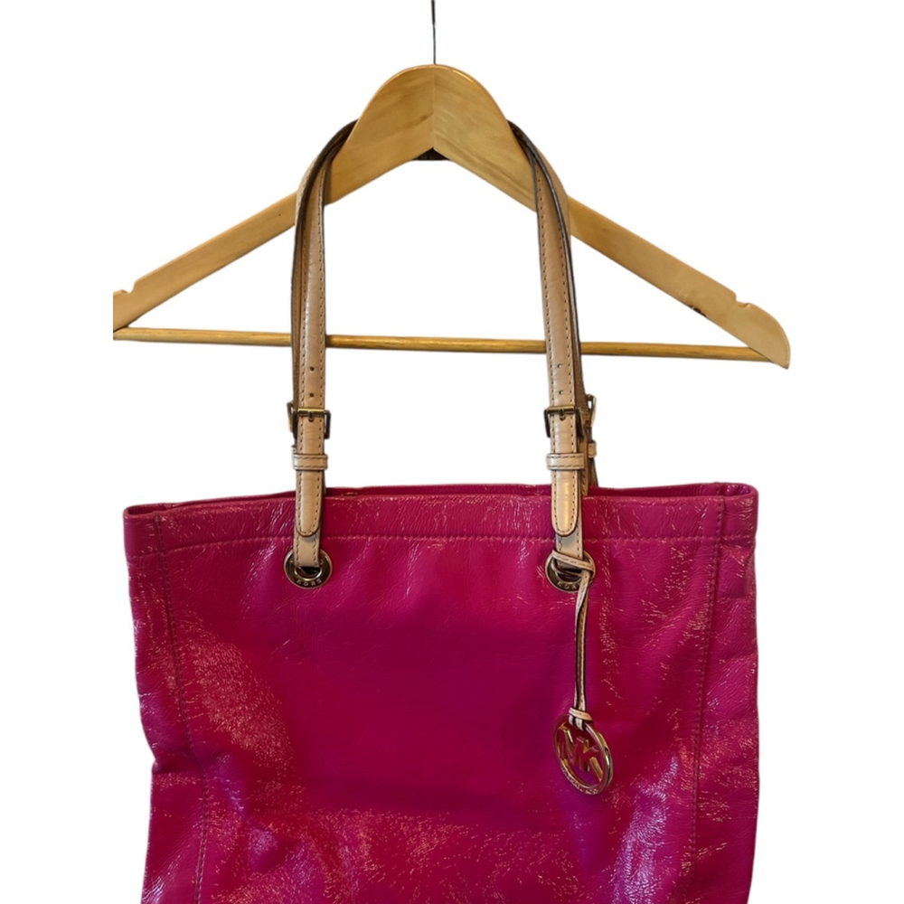 MICHAEL KORS Leather Fuchsia Pink Gold Interior Open Mid Size Shoulder Bag Purse - Picture 2 of 12